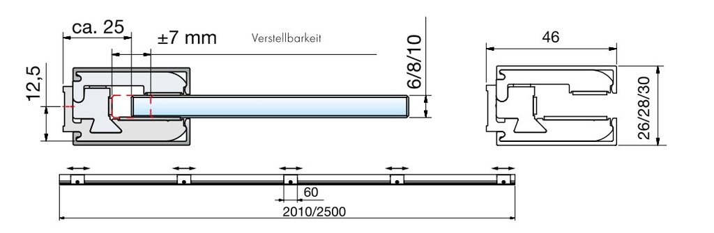 Klemmprofil, 2010mm, 8mm Aluminium spezialgebeizt naturfarbig eloxiert
(ohne Endkappe)