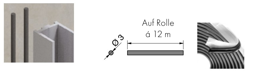 Butylschnur Ø 3mm, Länge 12m als Abdichtung zur Wand ohne anschließende Silikonfuge
Art. 8830-2Butyl-12M