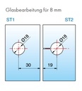 Winkelverbinder Glas-Glas 90° mattverchromt für Glasstärke 6/8/10mm Tragfähigkeit bei 2 Bänder 40kg