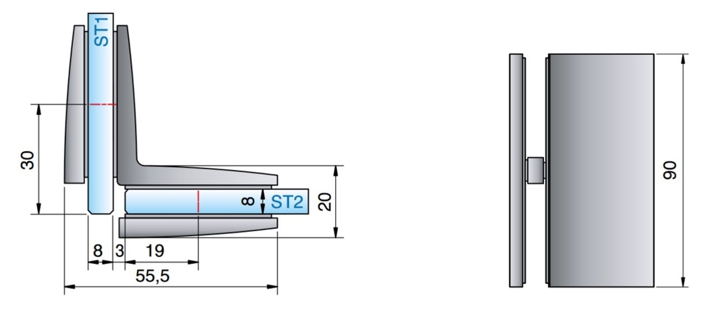 Winkelverbinder Glas-Glas 90° mattverchromt für Glasstärke 6/8/10mm Tragfähigkeit bei 2 Bänder 40kg