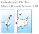 Winkelverbinder Glas-Wand 90° / Wandbefestigung mit Langlochverstellung, mit Abdeckplatte mattverchromt für Glasstärke 6/8/10mm Tragfähigkeit bei 2 Bänder 40kg