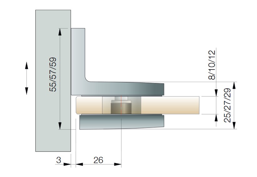 Winkelverbinder TURA Glas-Wand 90° glanzverchromt
Verdeckte Verschraubungen, Wandbefestigung mit Langlochverstellung
Glasstärke 8/10/12mm Tragfähigkeit bei 2 Bänder max. 70kg