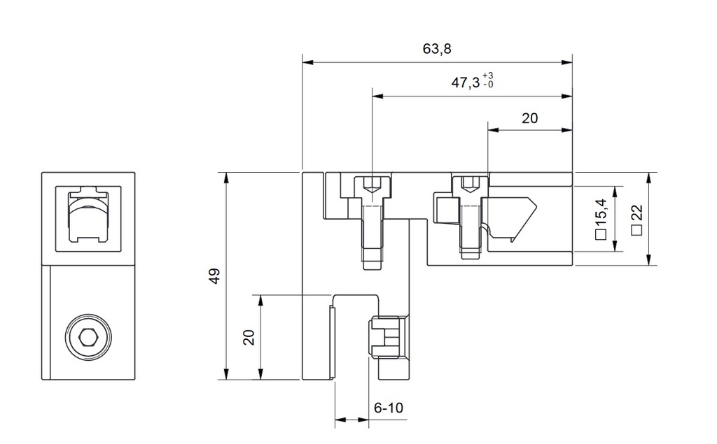 Glasanschluss für Stabilisationsstange Eckig +/- 90° verstellbar
Edelstahleffekt Glastärke 6mm bis 10mm