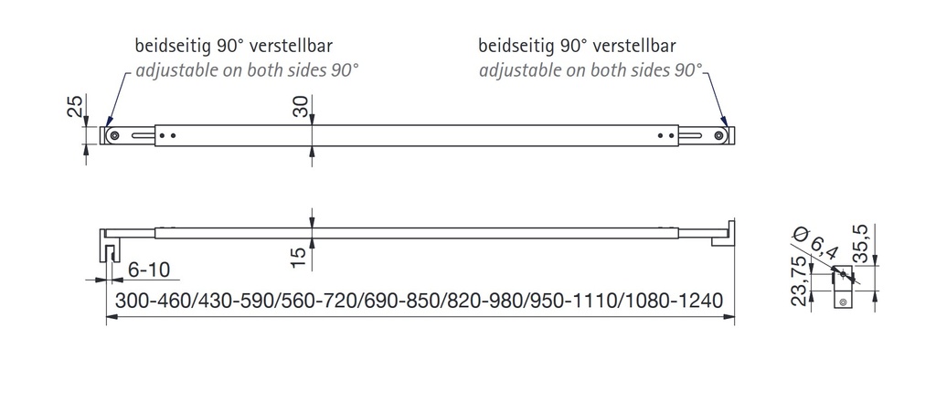 Stabilisationstange Eckig Glas – Wand Edelstahloptik von 1180-1340mm verstellbar
Glasstärke 6mm bis 10mm