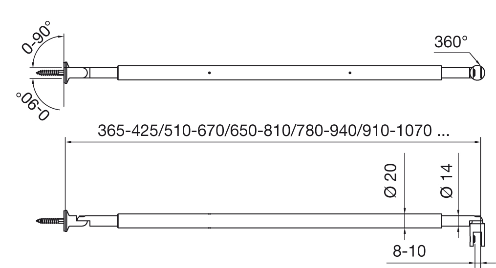 Stabilisationstange Rund Glas – Wand Edelstahloptik von 1110-1270mm verstellbar
Glasstärke 6mm bis 10mm