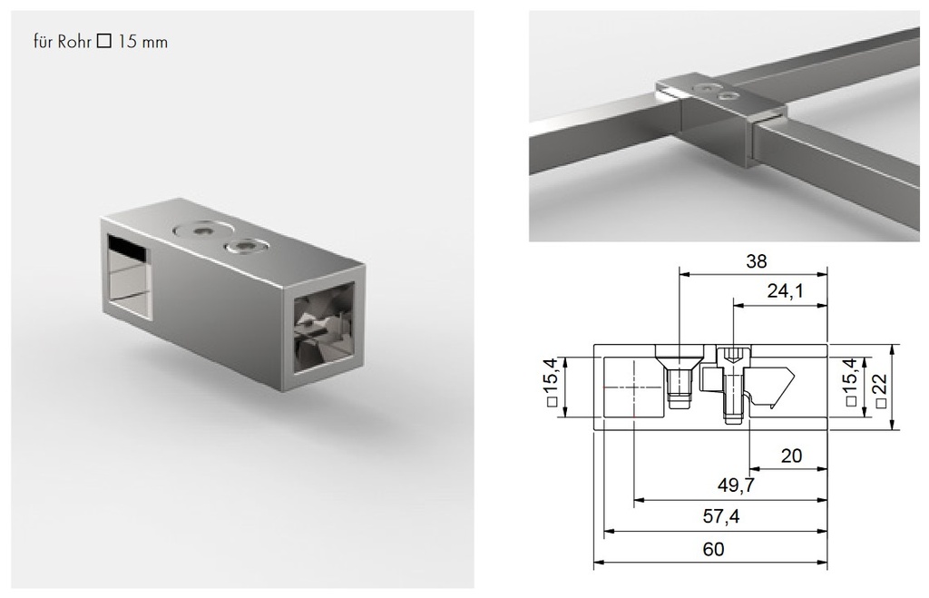 T-Verbinder für Stabilisationsstange eckig Edelstahleffekt
T-Verbinder für 2 Stabistangen 15x15mm