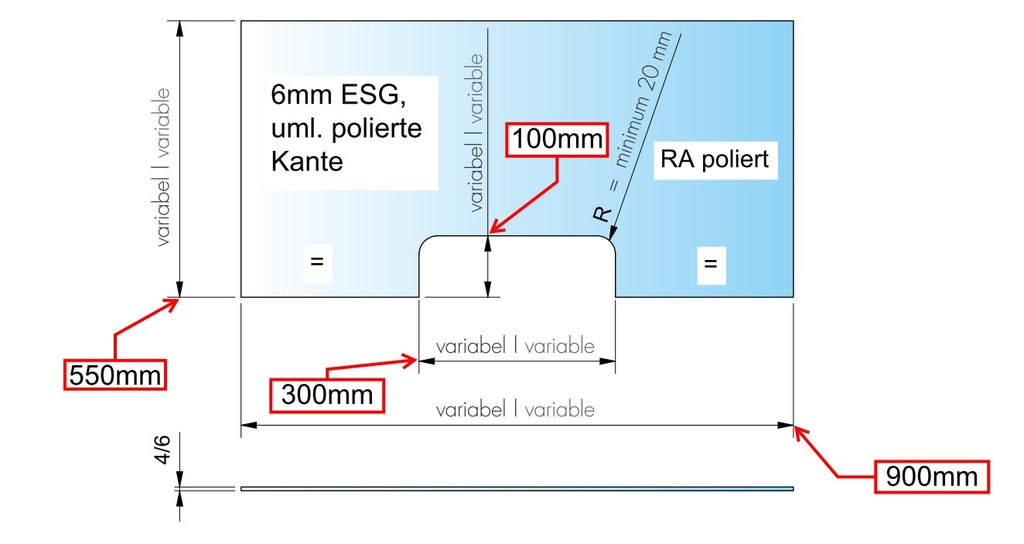 Schutzverglasung inkl. Konstruktion/Halterungen aus Edelstahl