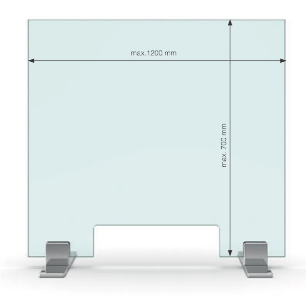 Schutzverglasung inkl. Konstruktion aus Edelstahloptik mit Durchreiche 1200mm x  700mm