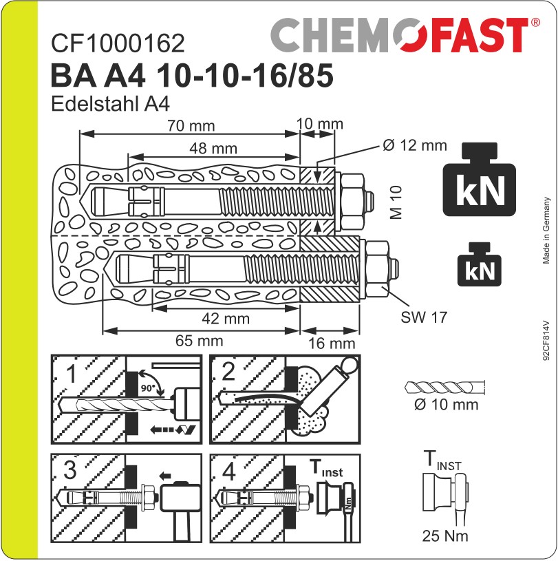 Bolzenanker BA Edelstahl A4 M10x85 Paket 50 Stück