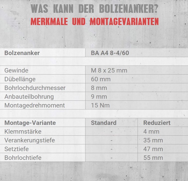 Bolzenanker BA Edelstahl A4 M8x60 Paket 100 Stück