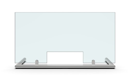 [schutzver-01] Schutzverglasung inkl. Konstruktion aus Edelstahl Rund mit Durchreiche 900mm x 550mm